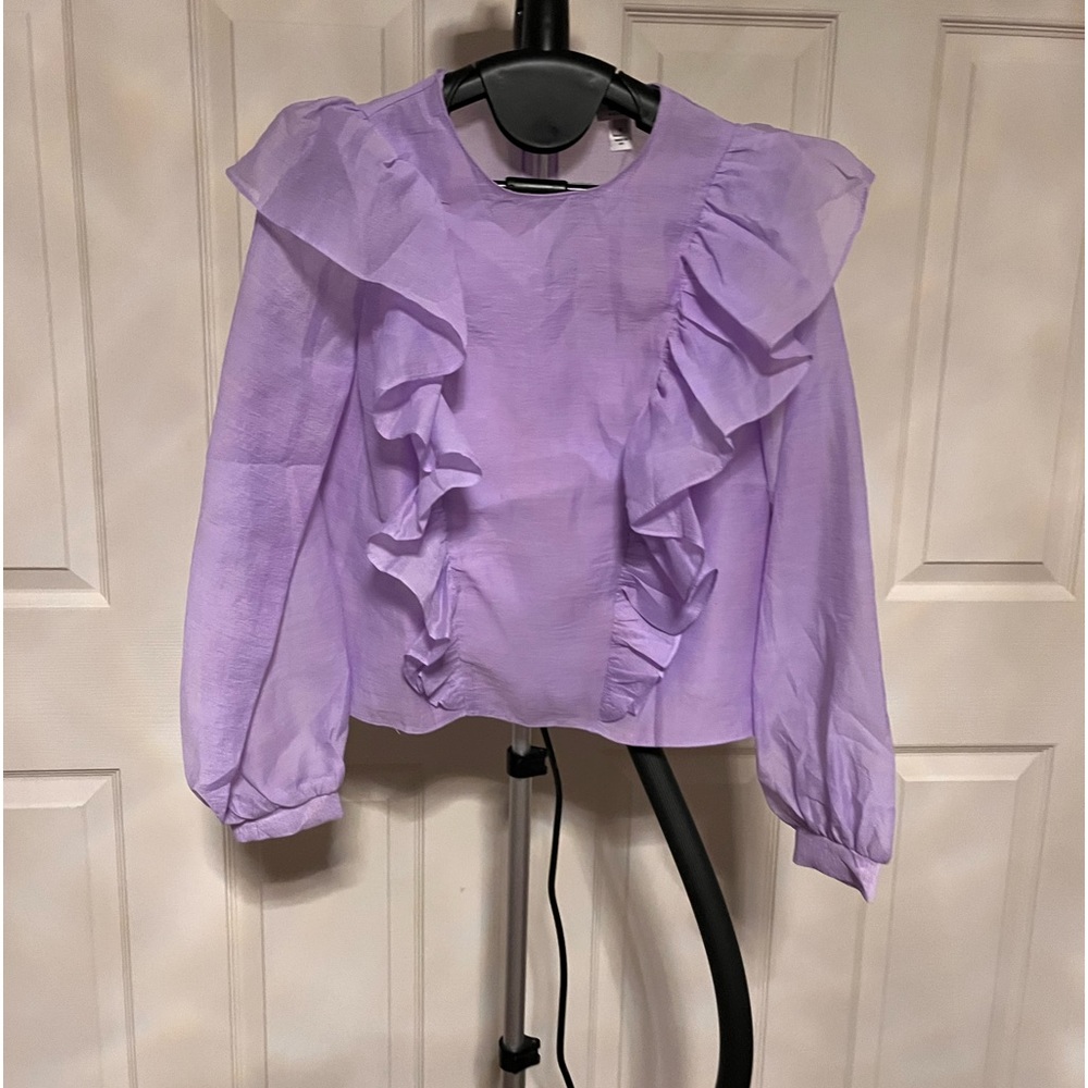 River Island Petite frill front blouse in lilac size 6 - Picture 9 of 10
